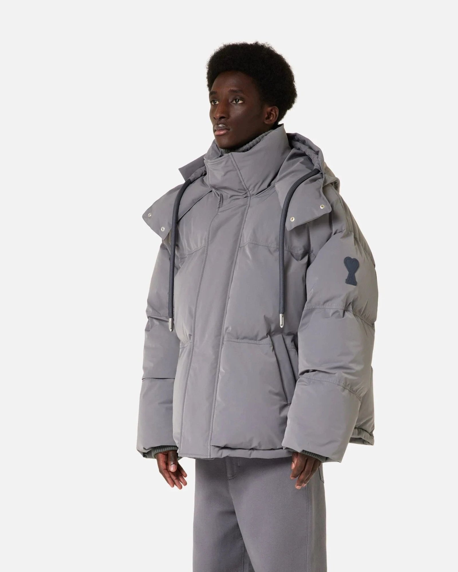 Alternative view of Ami Paris Men's Grey Hooded Down Jacket
