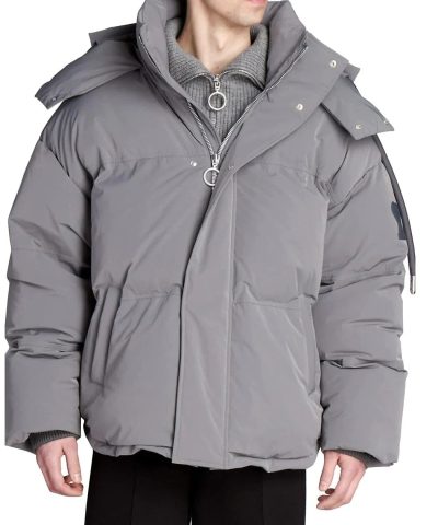 Ami Paris Mens Grey Hooded Down Jacket 2