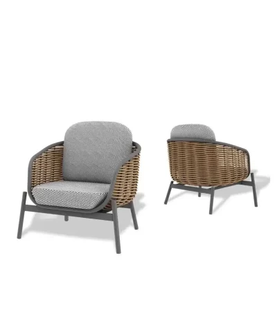 Artie Wicker Outdoor Patio Conversation Set with Charcoal Cushions 2