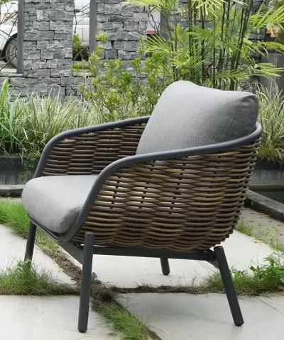 Artie Wicker Outdoor Patio Conversation Set with Charcoal Cushions 3
