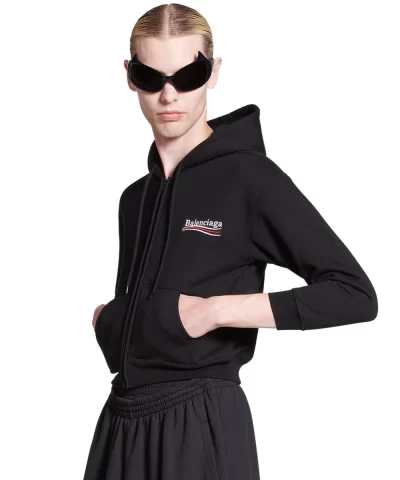 Balenciaga Men's Political Campaign Shrunk Zip-Up Hoodie-20317343