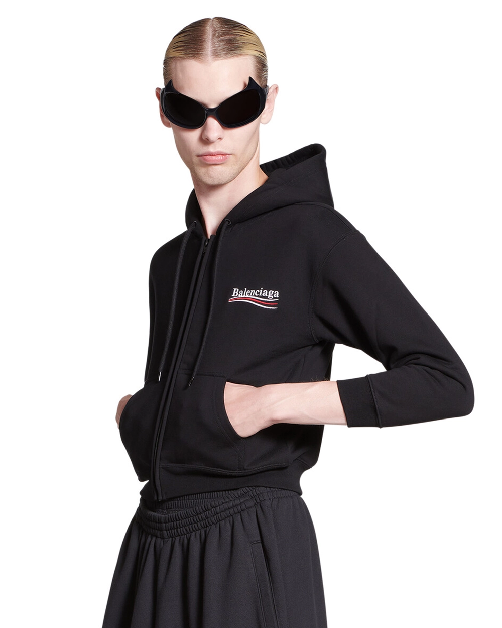 Balenciaga Men's Political Campaign Shrunk Zip-Up Hoodie-20317343