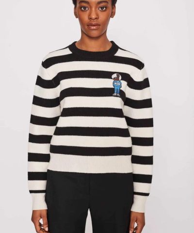 Bella Freud Women's Mythical Bunny Stripe Jumper - Black Ivory-20237741
