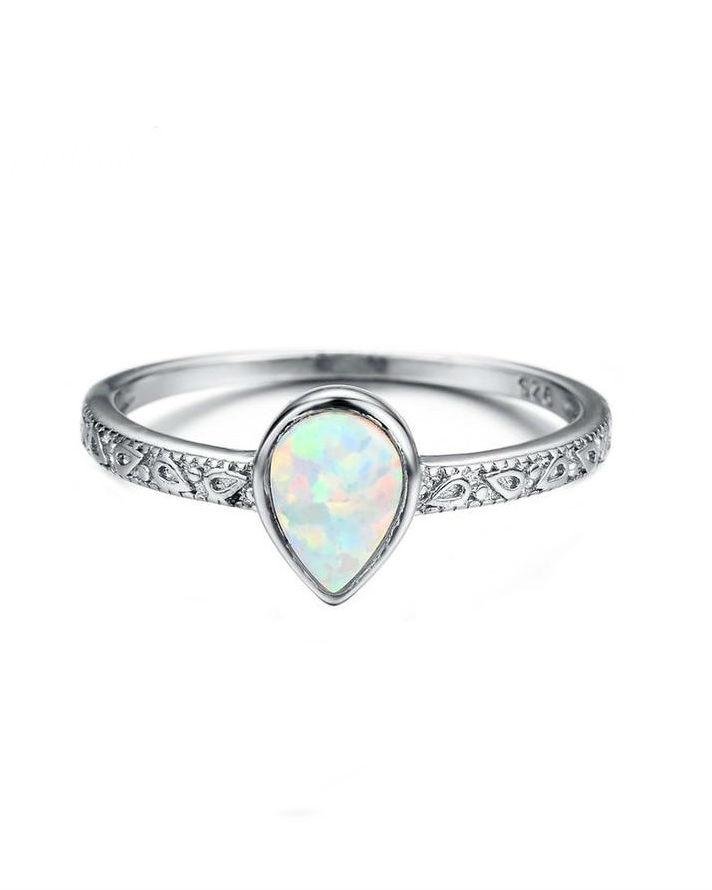 Alternative view of Blaike 925 Sterling Silver Filled Water Drop Fire Opal Rings