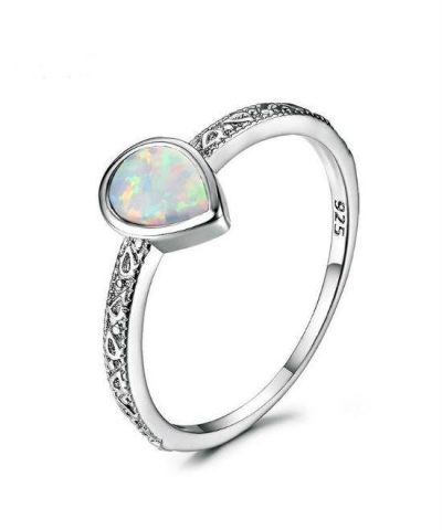 Blaike 925 Sterling Silver Filled Water Drop Fire Opal Rings-20274292