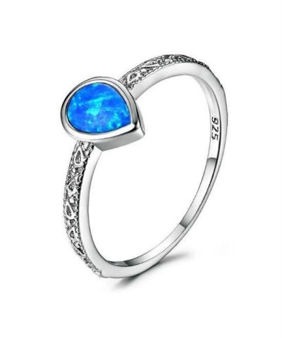 Blaike 925 Sterling Silver Filled Water Drop Fire Opal Rings 2