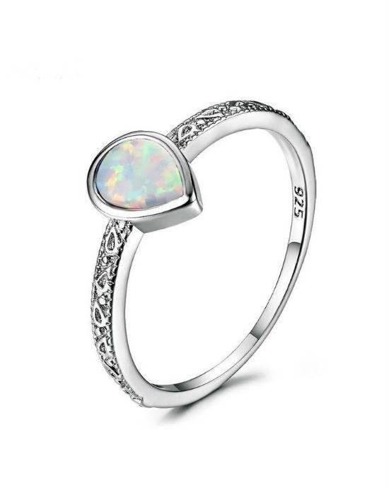 Blaike 925 Sterling Silver Filled Water Drop Fire Opal Rings-20274279