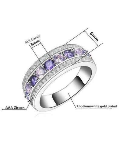 Blaike Round 925 Sterling Silver Purple & Pink Rhinestone Anies Wedding Ring - Image 2