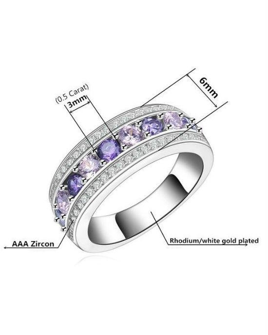 Alternative view of Blaike Round 925 Sterling Silver Purple & Pink Rhinestone Anies Wedding Ring