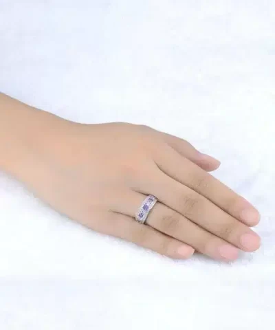 Blaike Round 925 Sterling Silver Purple & Pink Rhinestone Anies Wedding Ring - Image 3