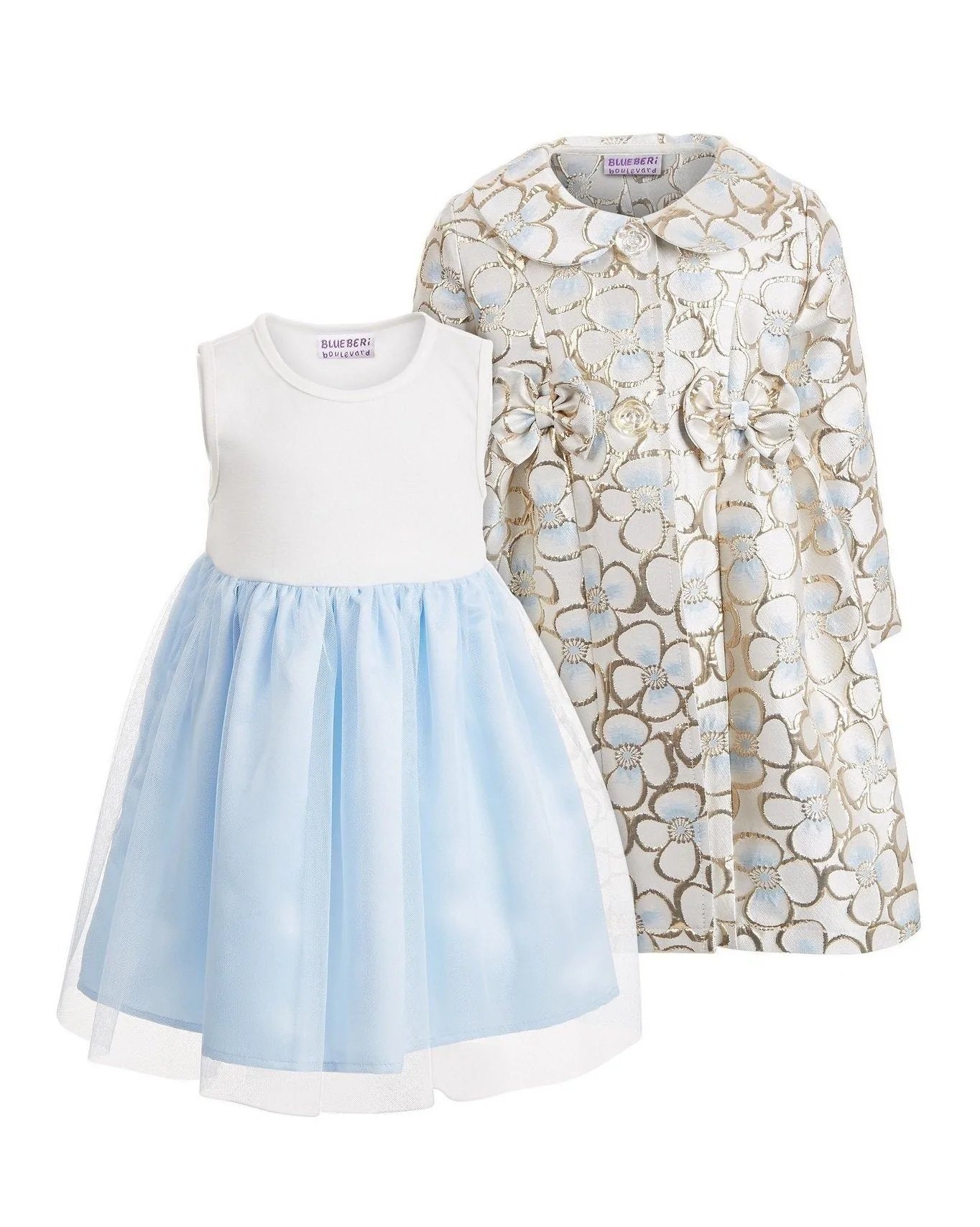 Alternative view of Blueberi Boulevard Little Girls 2-Pc. Floral Brocade Coat & Dress Set