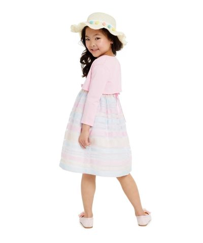 Blueberi Boulevard Toddler Girls 2 Pc. Shrug Embroidered Rainbow Stripe Dress Set 1