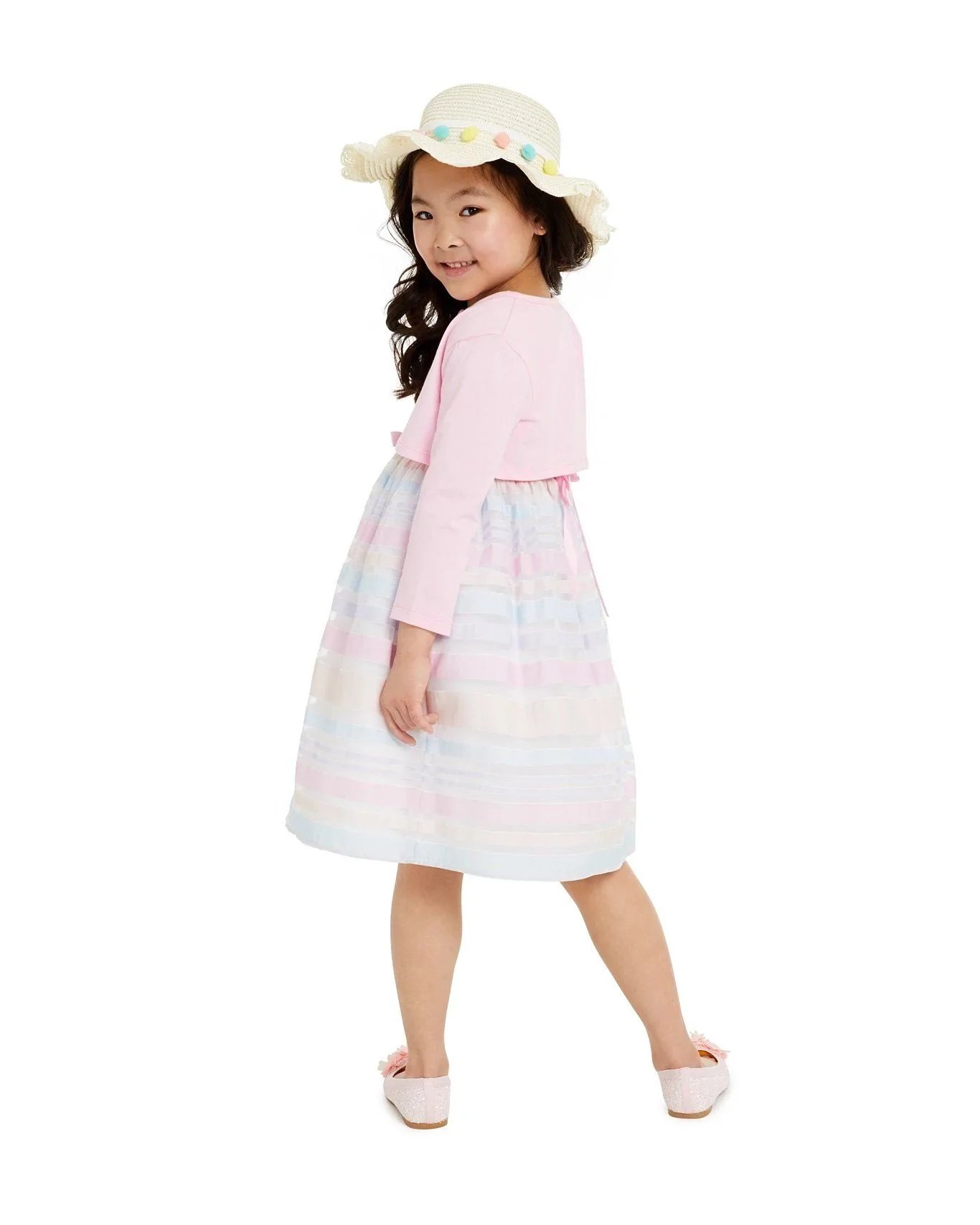 Alternative view of Blueberi Boulevard Toddler Girls 2-Pc. Shrug & Embroidered Rainbow-Stripe Dress Set