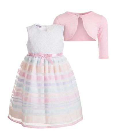 Blueberi Boulevard Toddler Girls 2 Pc. Shrug Embroidered Rainbow Stripe Dress Set 3