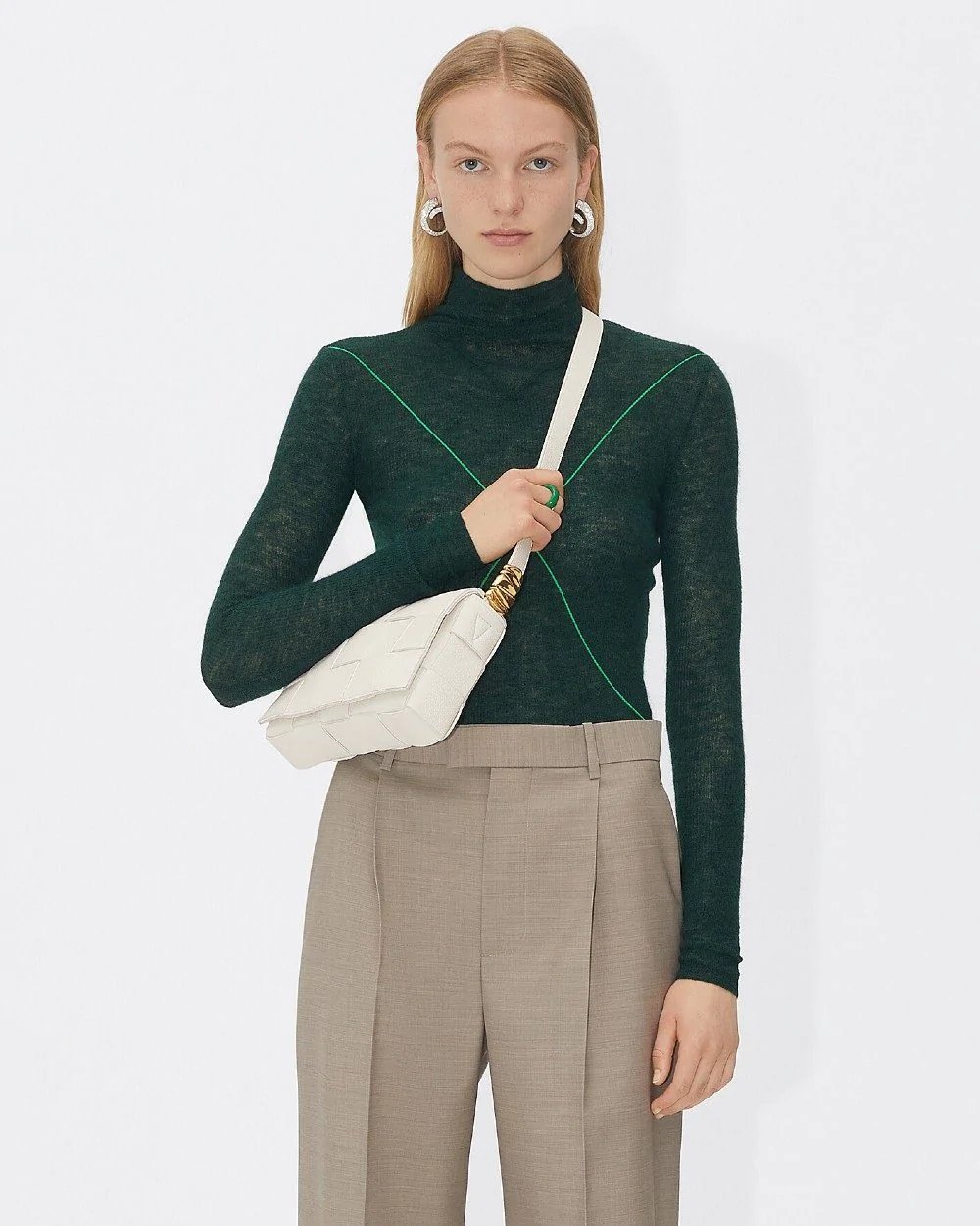 Alternative view of Bottega Veneta Cassette Leather Crossbody Bag, White