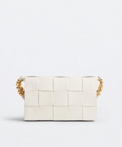 Bottega Veneta Cassette Leather Crossbody Bag, White-20246318