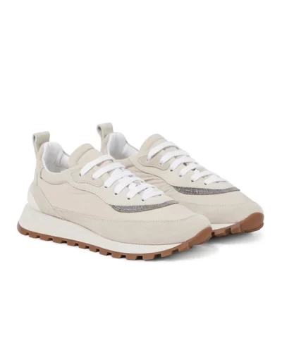 Alternative view of Brunello Cucinelli Bead-Embellished Shell And Suede Sneakers