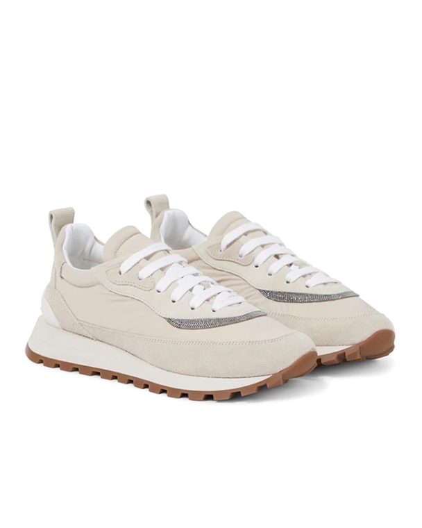 Alternative view of Brunello Cucinelli Bead-Embellished Shell And Suede Sneakers