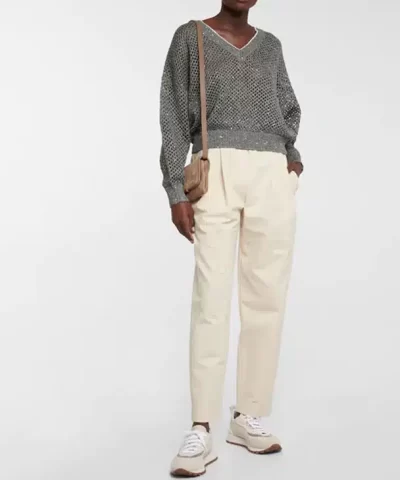 Brunello Cucinelli Bead-Embellished Shell And Suede Sneakers - Image 5