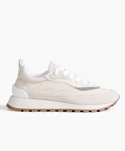 Brunello Cucinelli Bead-Embellished Shell And Suede Sneakers-20310127