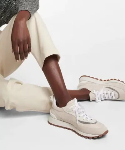 Brunello Cucinelli Bead-Embellished Shell And Suede Sneakers - Image 6
