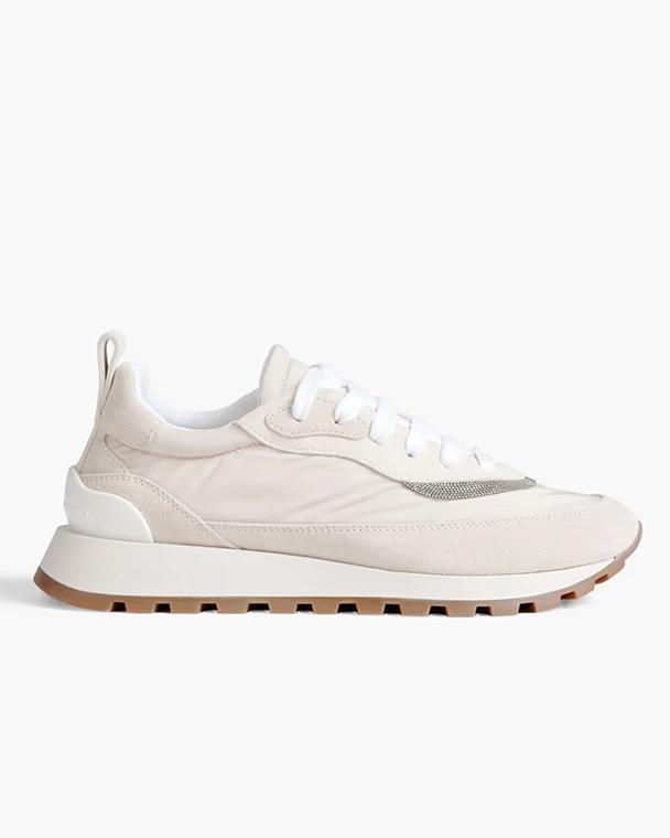 Brunello Cucinelli Bead-Embellished Shell And Suede Sneakers-20310127