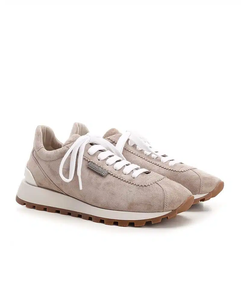 Alternative view of Brunello Cucinelli Bead-Embellished Suede Sneakers