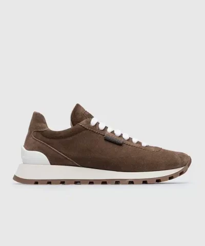 Brunello Cucinelli Bead-Embellished Suede Sneakers-20310112