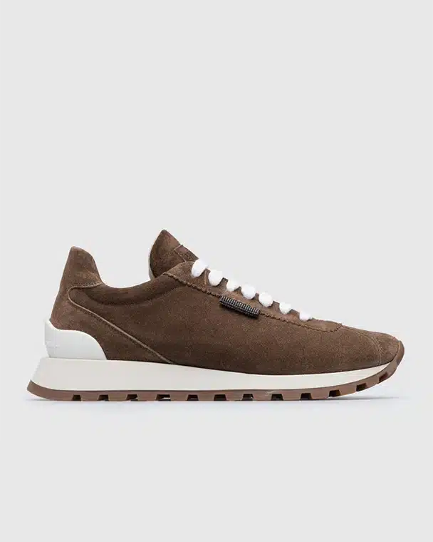 Brunello Cucinelli Bead-Embellished Suede Sneakers-20310112