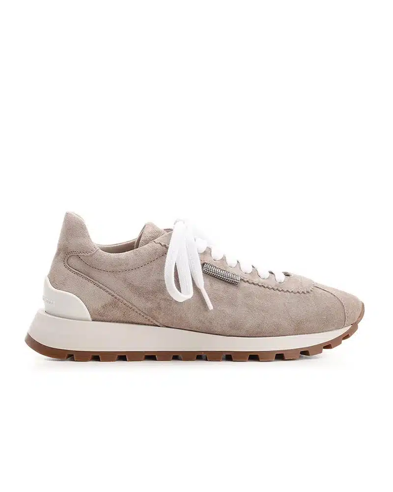 Brunello Cucinelli Bead-Embellished Suede Sneakers-20310070