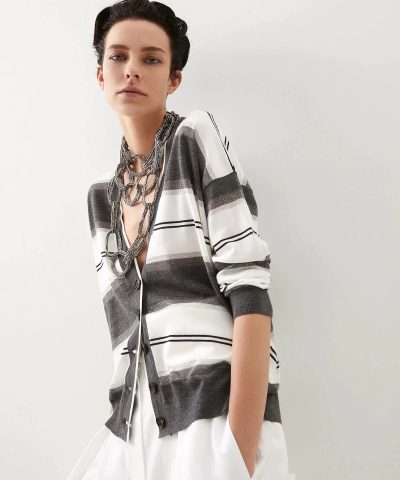 Brunello Cucinelli Cardigan In Cashmere With Sparkling Stripes - Image 4