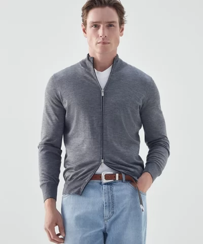 Brunello Cucinelli Cashmere And Silk Lightweight Cardigan With Zipper-20317464
