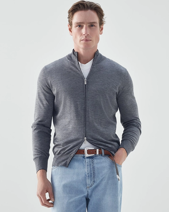 Brunello Cucinelli Cashmere And Silk Lightweight Cardigan With Zipper-20317464
