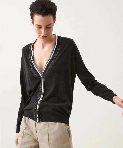 Alternative view of Brunello Cucinelli Cashmere Cardigan With Shiny Contrast Trim