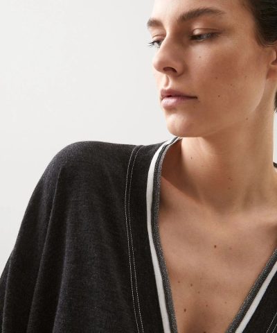 Brunello Cucinelli Cashmere Cardigan With Shiny Contrast Trim - Image 4