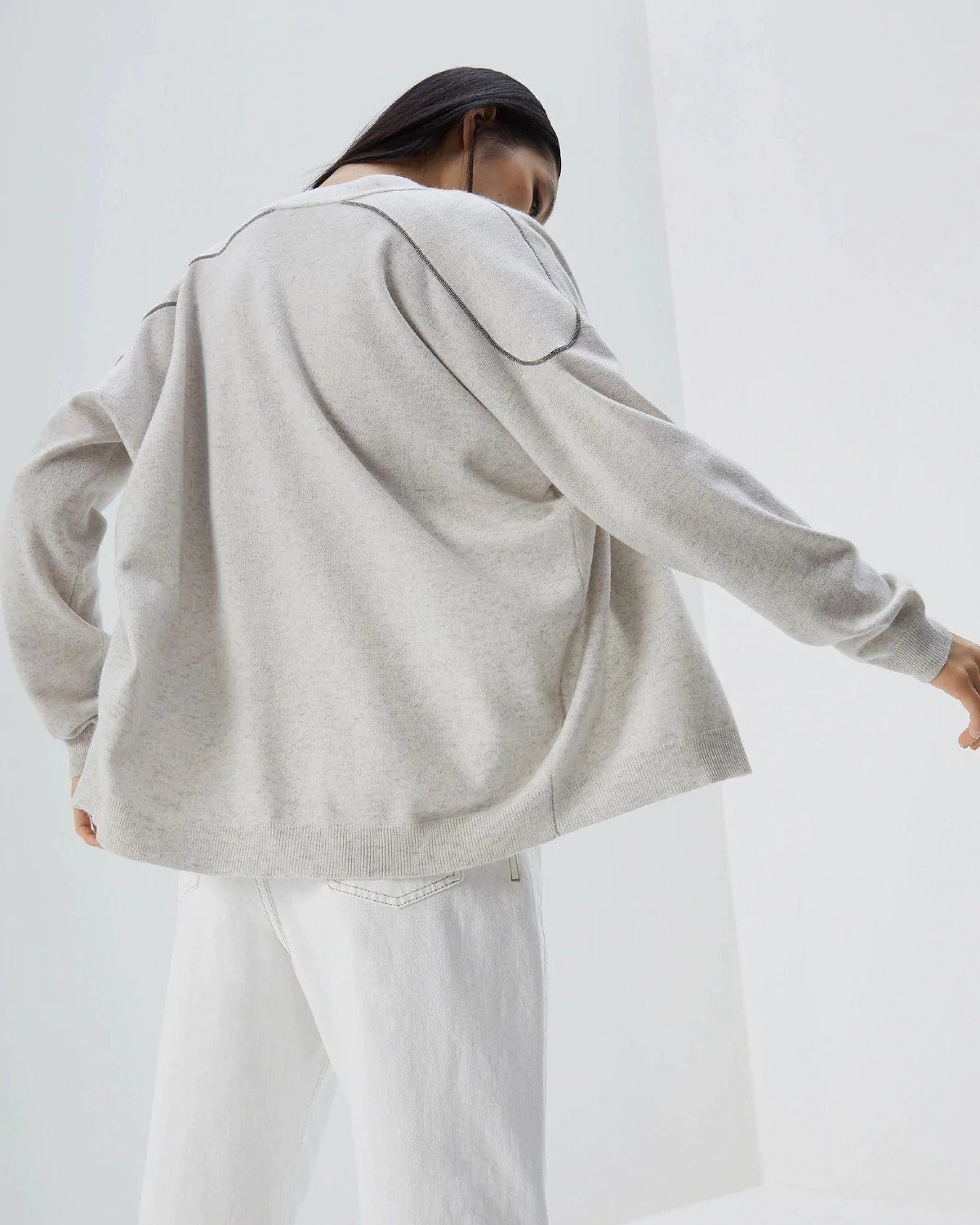 Alternative view of Brunello Cucinelli Cashmere Cardigan With Shiny Shoulder Embroidery