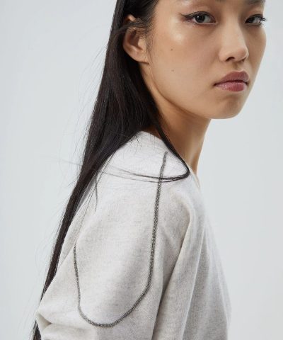Brunello Cucinelli Cashmere Cardigan With Shiny Shoulder Embroidery 3