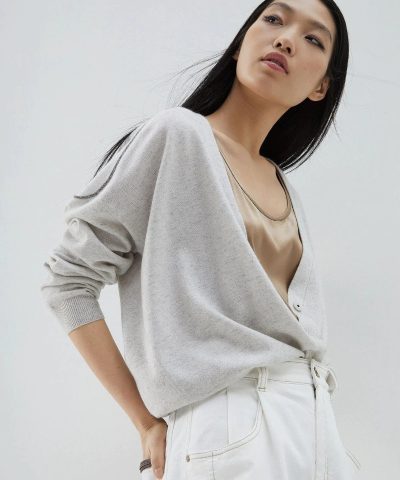 Brunello Cucinelli Cashmere Cardigan With Shiny Shoulder Embroidery 4