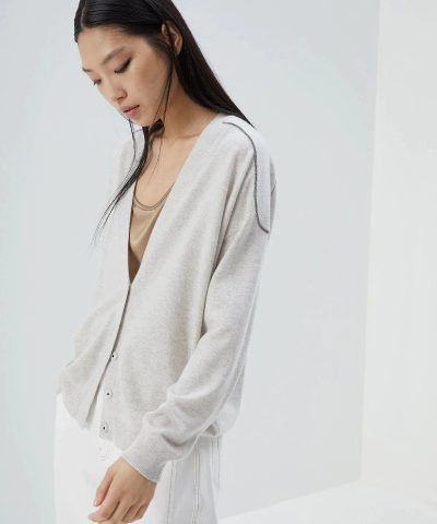 Brunello Cucinelli Cashmere Cardigan With Shiny Shoulder Embroidery-20264686