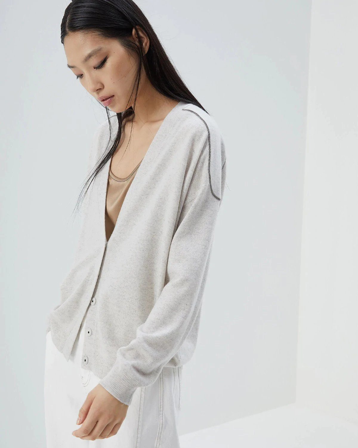 Brunello Cucinelli Cashmere Cardigan With Shiny Shoulder Embroidery-20264686