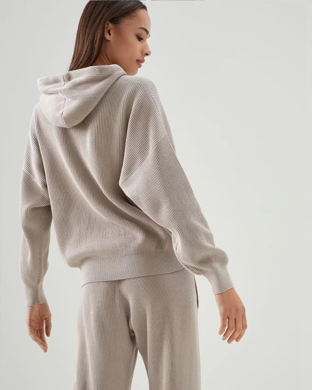 Alternative view of Brunello Cucinelli Cotton English Rib Hooded Sweater With Precious Pocket Loop