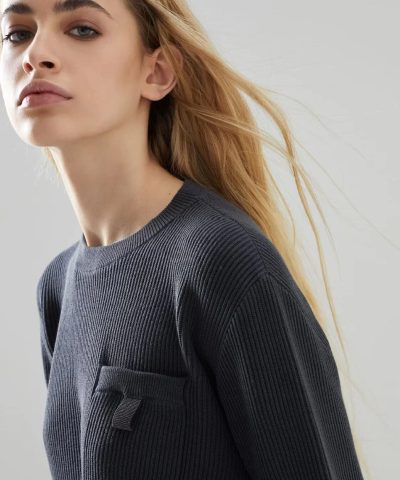 Brunello Cucinelli Cotton English Rib Sweater With Precious Pocket Loop 1
