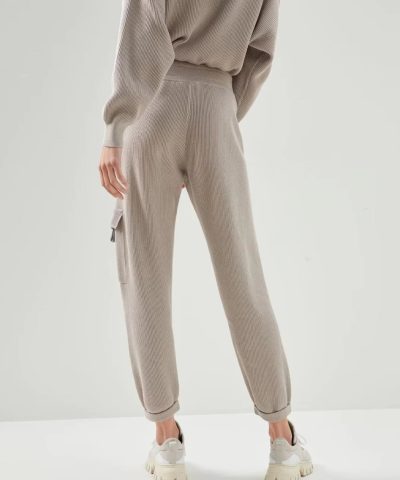 Brunello Cucinelli Cotton English Rib knit Trousers With Precious Pocket Loop 1