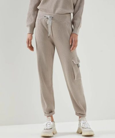 Brunello Cucinelli Cotton English Rib knit Trousers With Precious Pocket Loop-20238754
