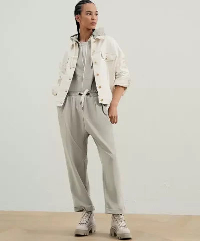 Brunello Cucinelli Lightweight Stretch Cotton Trousers With Shiny Eyelets - Image 3