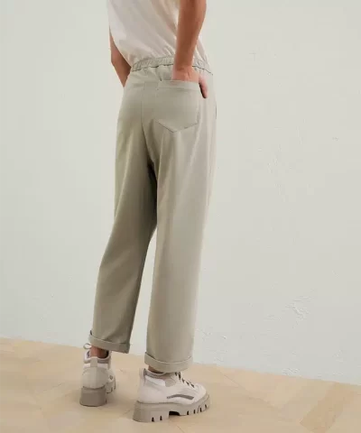 Brunello Cucinelli Lightweight Stretch Cotton Trousers With Shiny Eyelets - Image 4