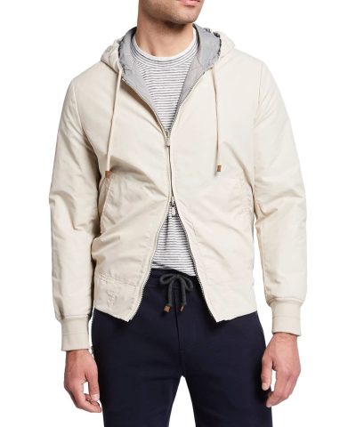 Alternative view of Brunello Cucinelli Men's Beige Reversible Quilted/Flat Bomber Jacket