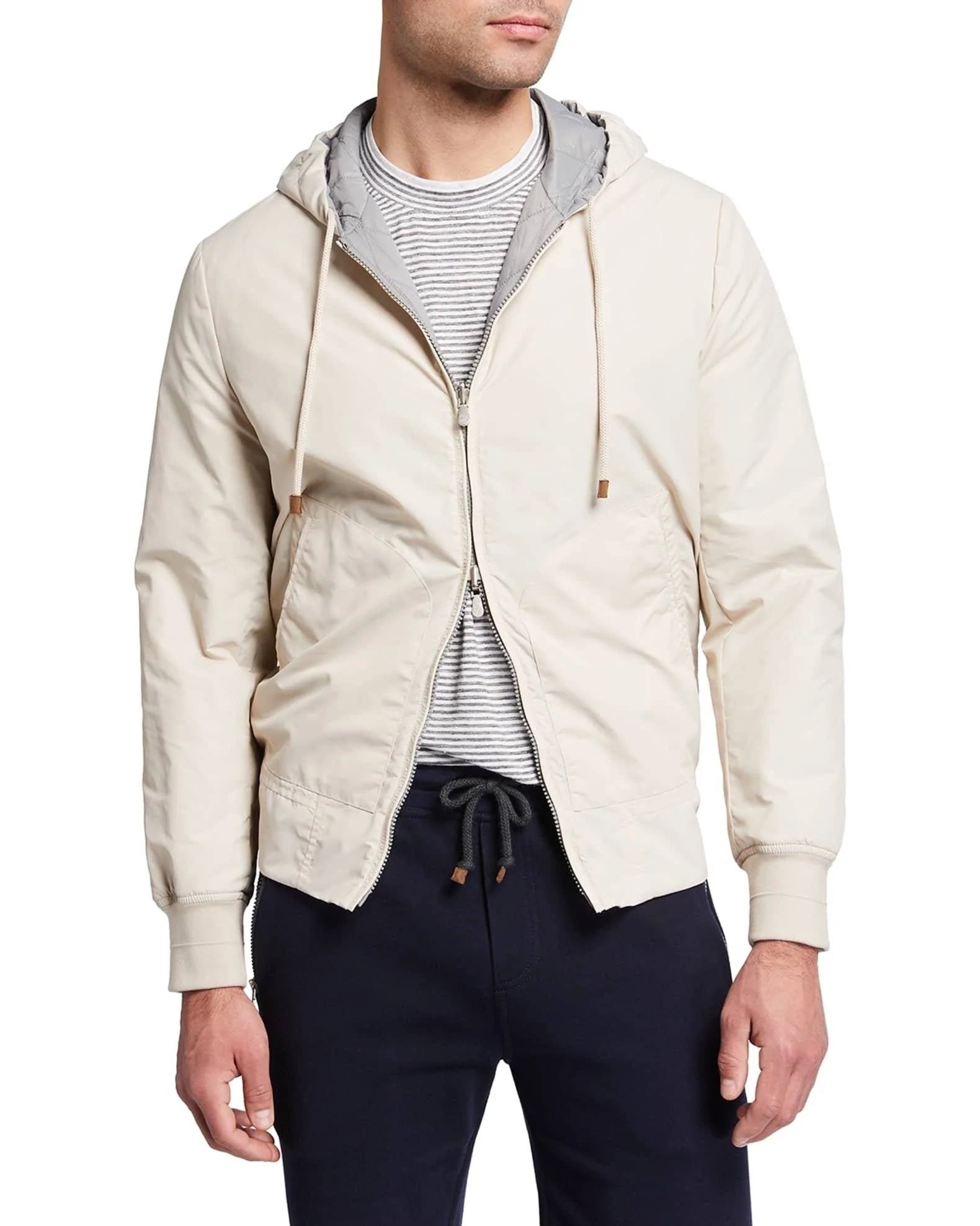 Alternative view of Brunello Cucinelli Men's Beige Reversible Quilted/Flat Bomber Jacket