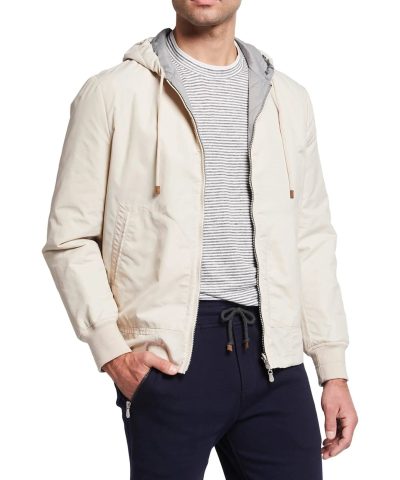 Brunello Cucinelli Men's Beige Reversible Quilted/Flat Bomber Jacket-20246653