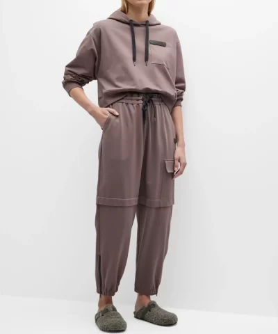 Brunello Cucinelli Monili Tab Cotton Felpa Crop Hoodie 1